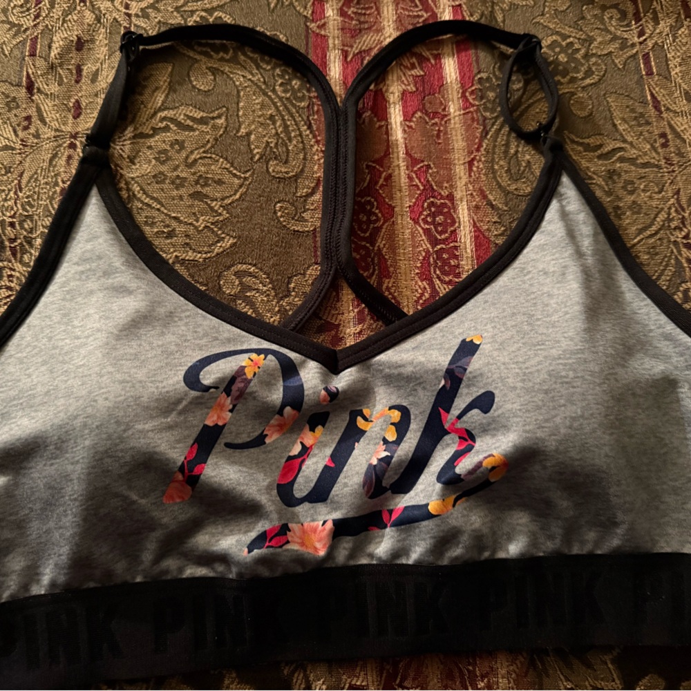 PINK Victoria's Secret Floral Logo Sports Bra NWOT